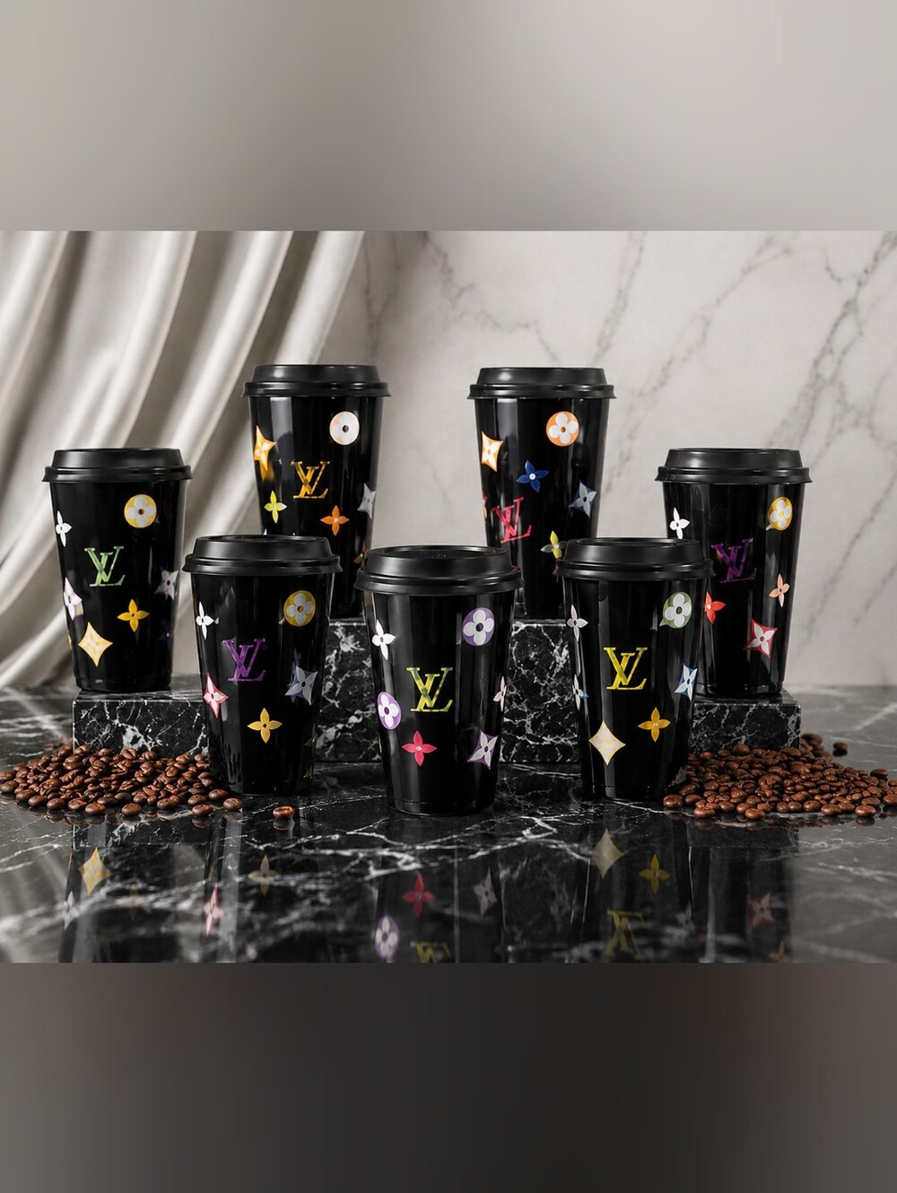 Designer LV Floral 16 oz Travel Coffee Mug with Lid